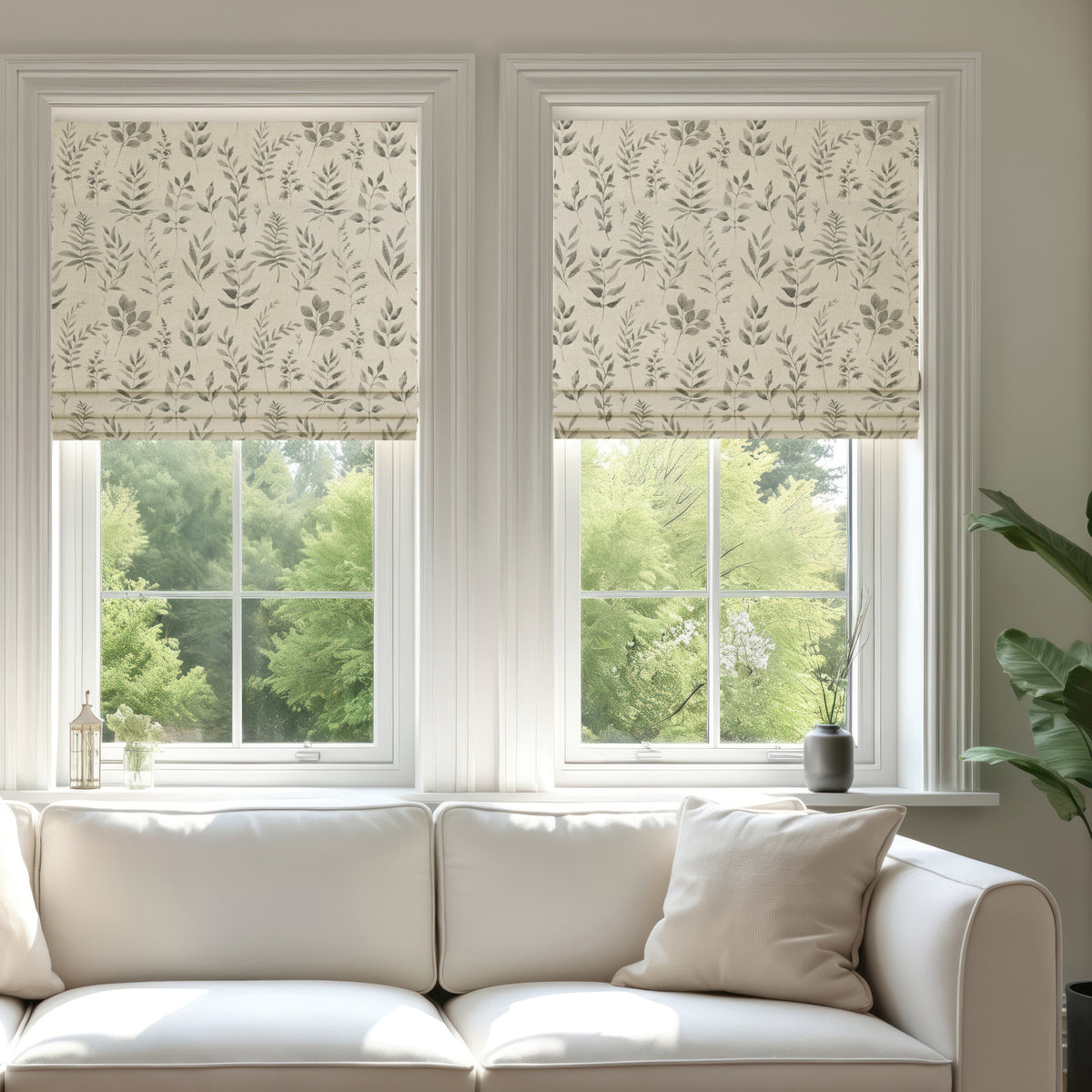 ANTE DECOR Willow Printed Cotton Made To Measure Roman Blind French Grey