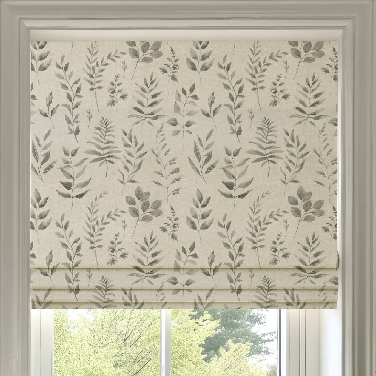 ANTE DECOR Willow Printed Cotton Made To Measure Roman Blind French Grey