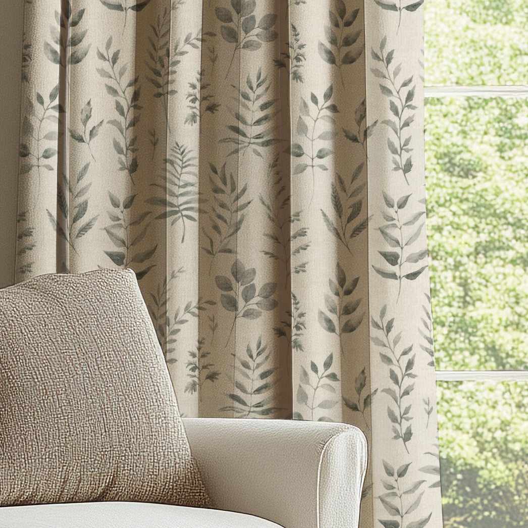 ANTE DECOR Willow Printed Cotton Made To Measure Curtains French Grey
