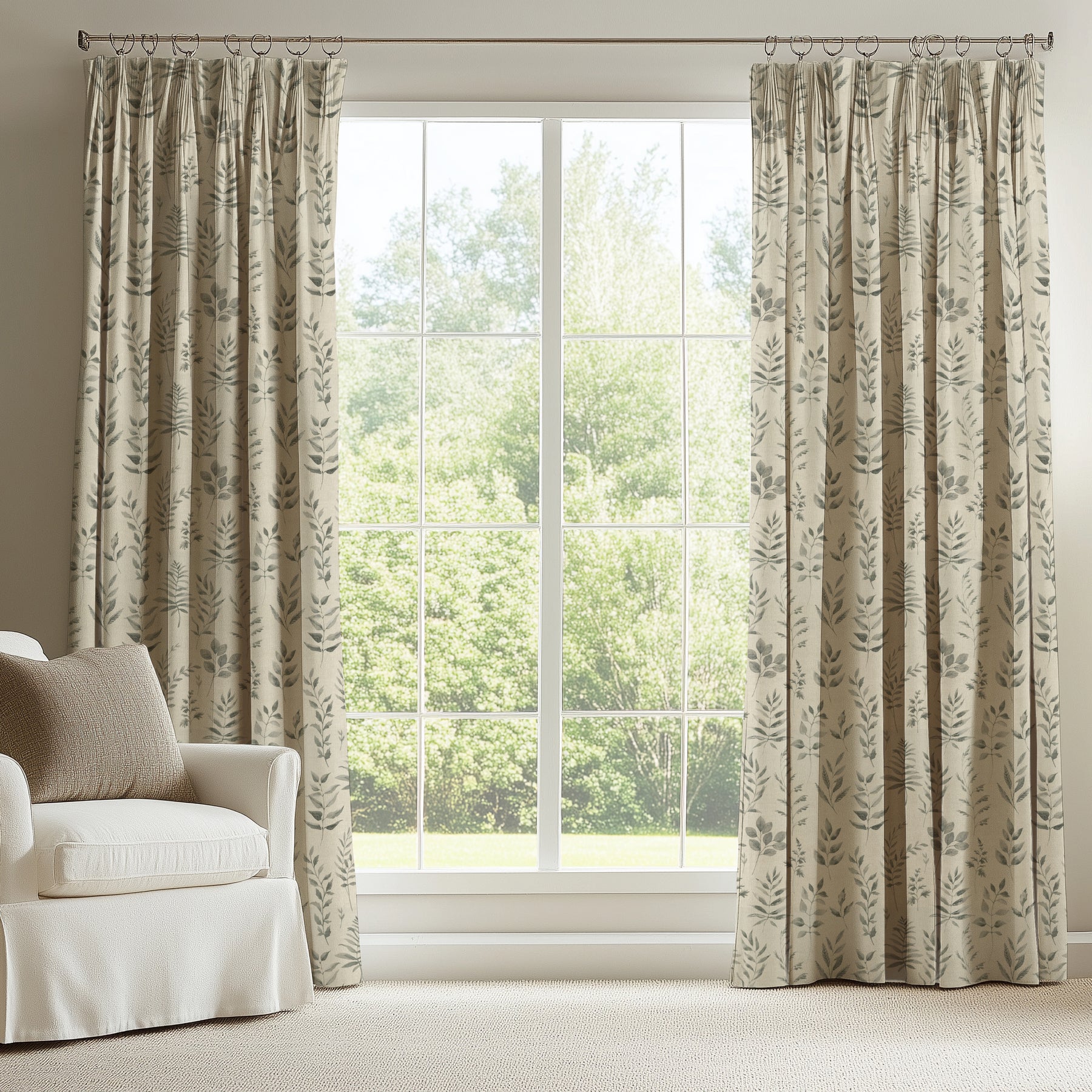 ANTE DECOR Willow Printed Cotton Fabric French Grey