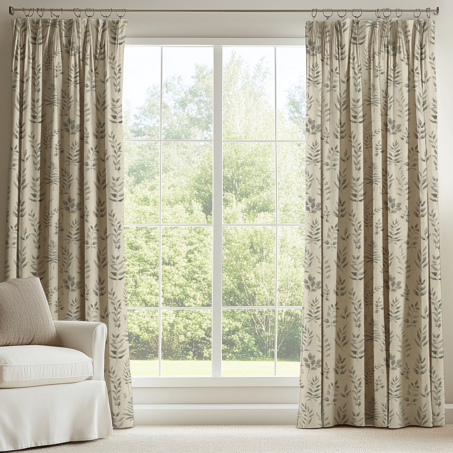 ANTE DECOR Willow Printed Cotton Made To Measure Curtains French Grey