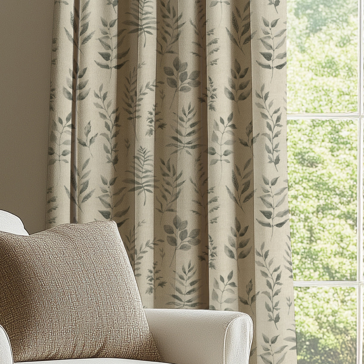 ANTE DECOR Willow Printed Cotton Made To Measure Curtains French Grey