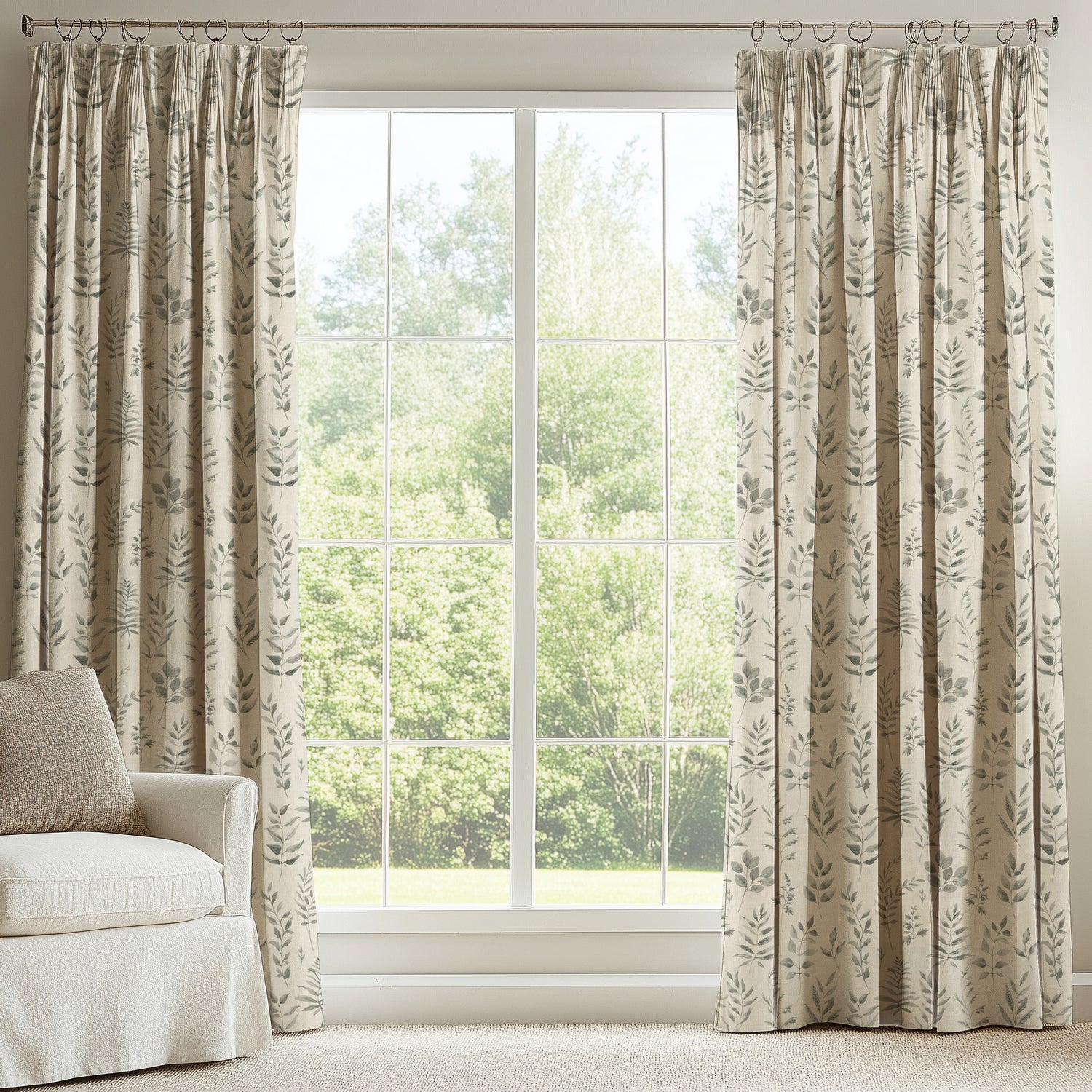 ANTE DECOR Willow Printed Cotton Fabric French Grey