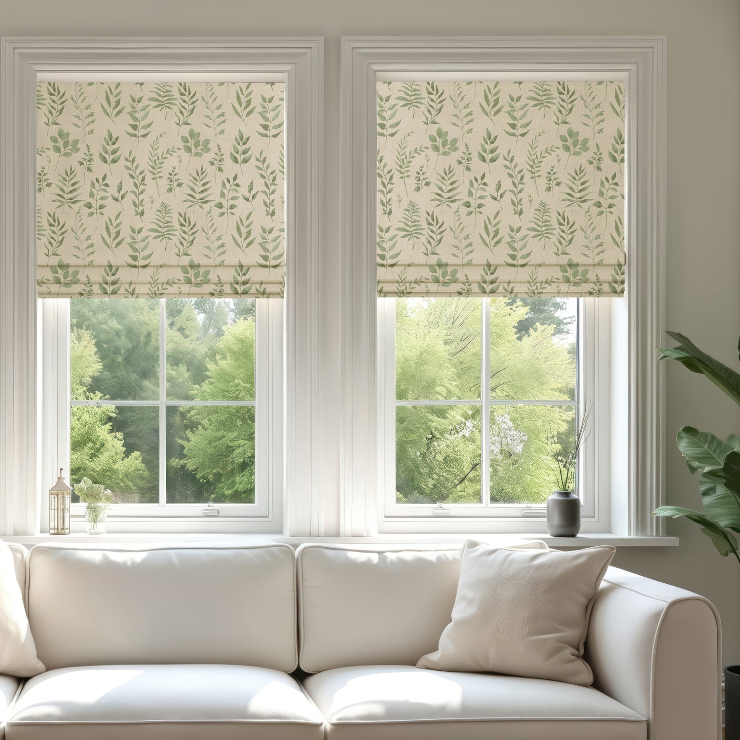 ANTE DECOR Willow Printed Cotton Made To Measure Roman Blind Green
