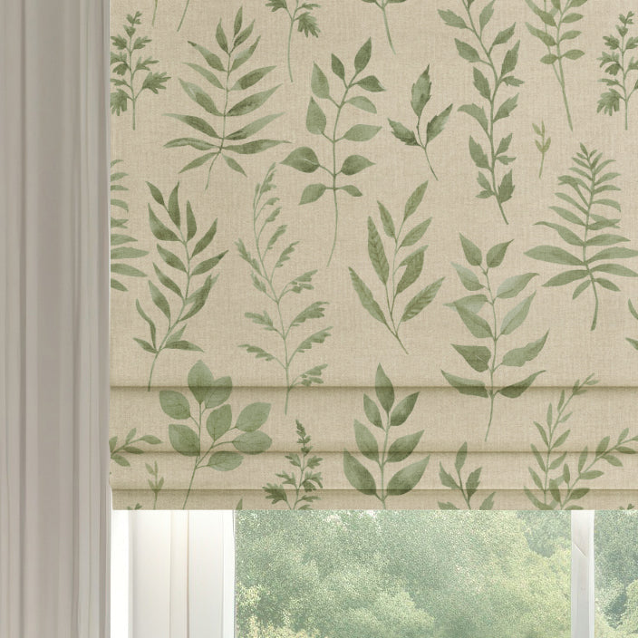 ANTE DECOR Willow Printed Cotton Made To Measure Roman Blind Green