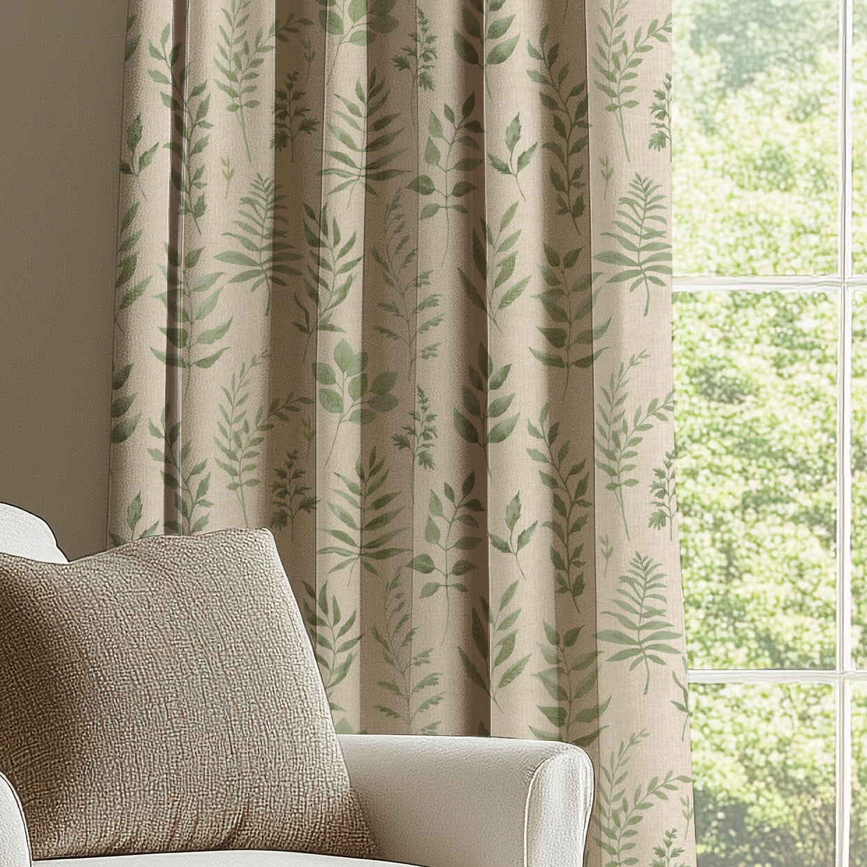 ANTE DECOR Willow Printed Cotton Made To Measure Curtains Green