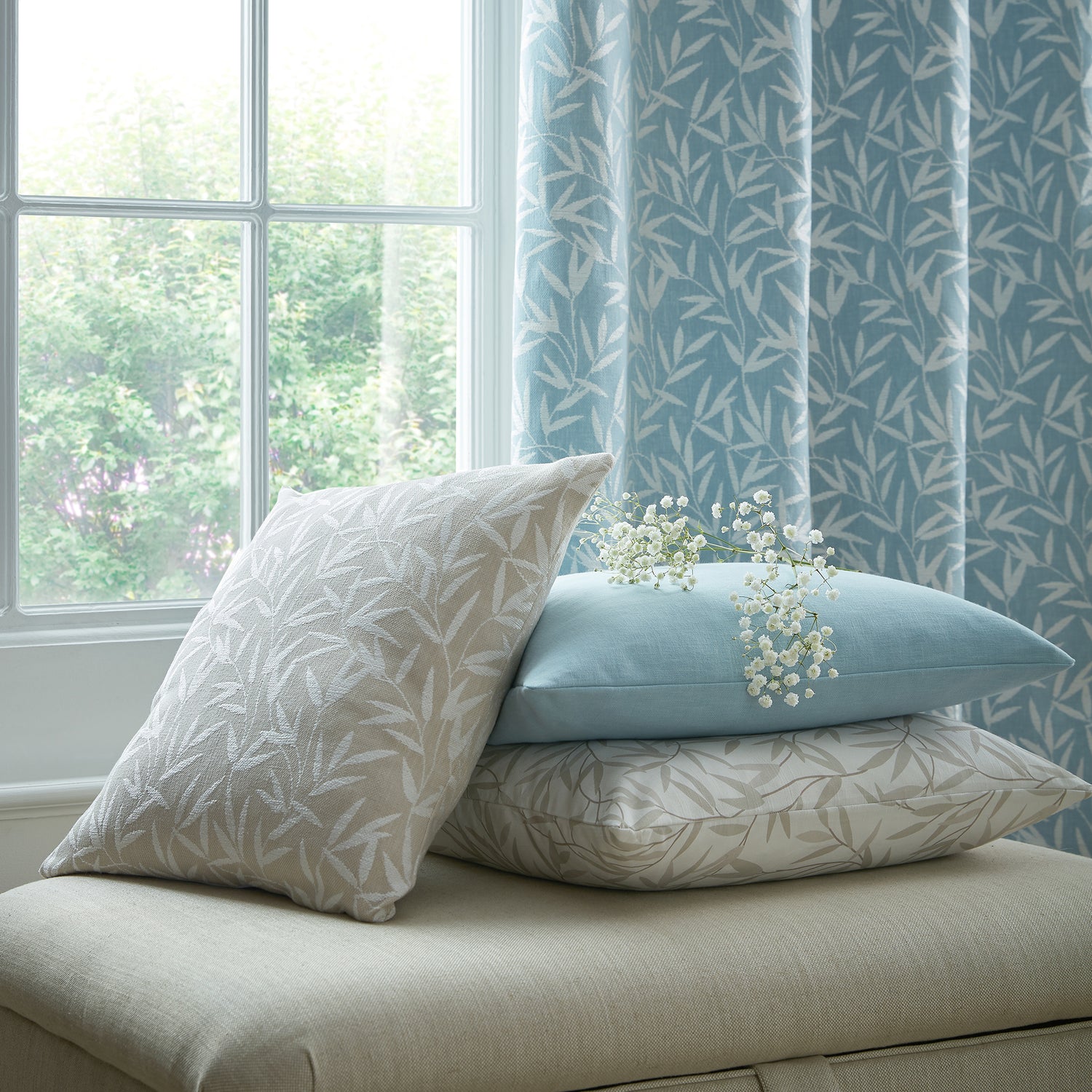 Laura Ashley Willow Leaf Chenille Fabric Pale Seaspray
