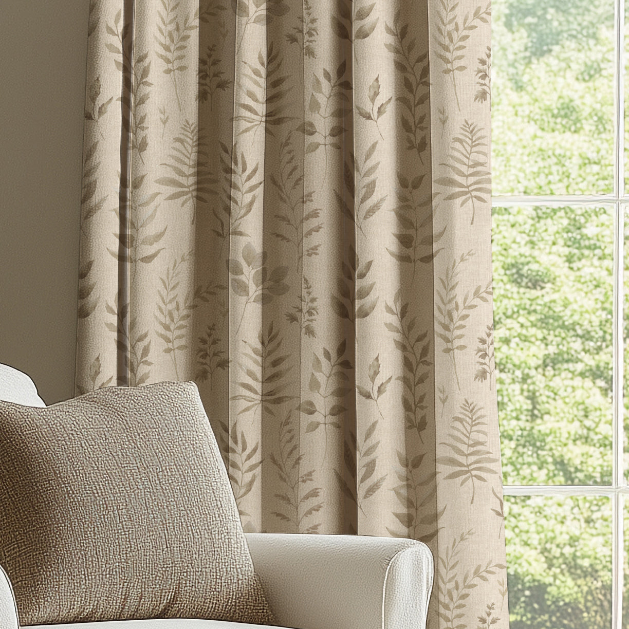 ANTE DECOR Willow Printed Cotton Made To Measure Curtains Natural