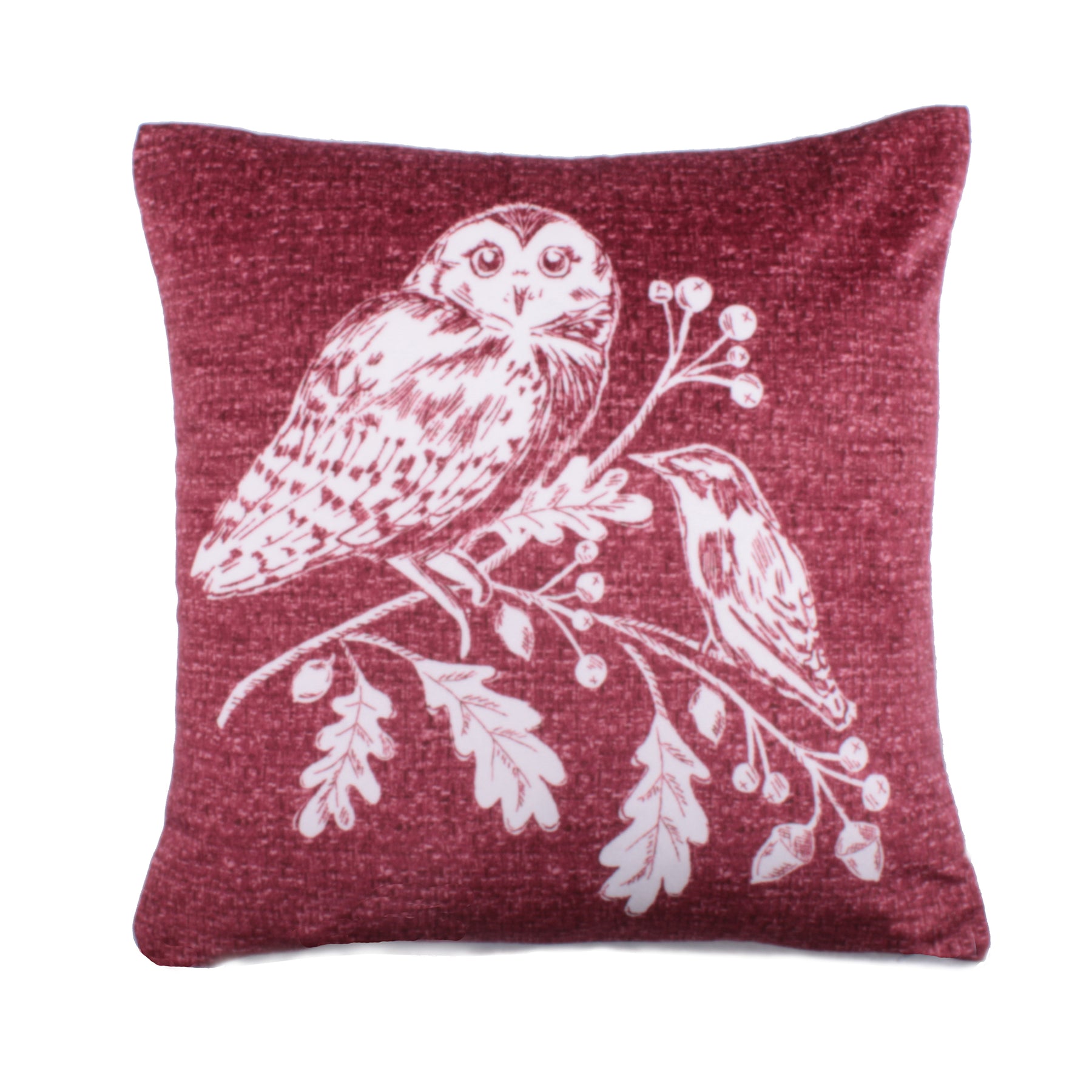 Woodland Owls 43cm x 43cm Filled Cushion Red