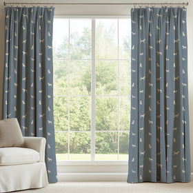 ANTE DECOR Woof Printed Cotton Made To Measure Curtains Blue