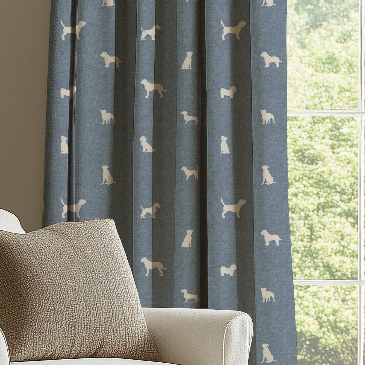 ANTE DECOR Woof Printed Cotton Made To Measure Curtains Blue