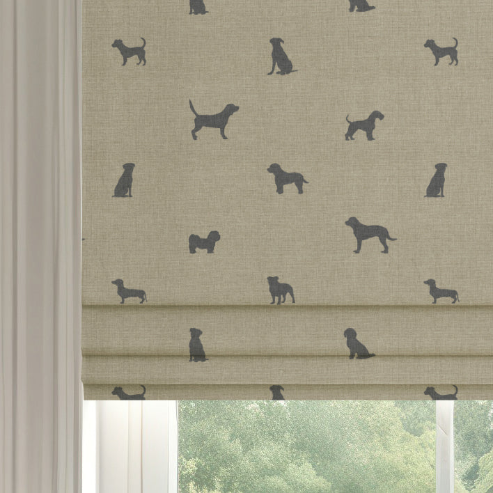 ANTE DECOR Woof Printed Cotton Made To Measure Roman Blind Linen Charcoal