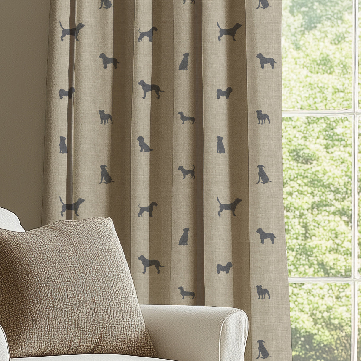 ANTE DECOR Woof Printed Cotton Made To Measure Curtains Linen Charcoal