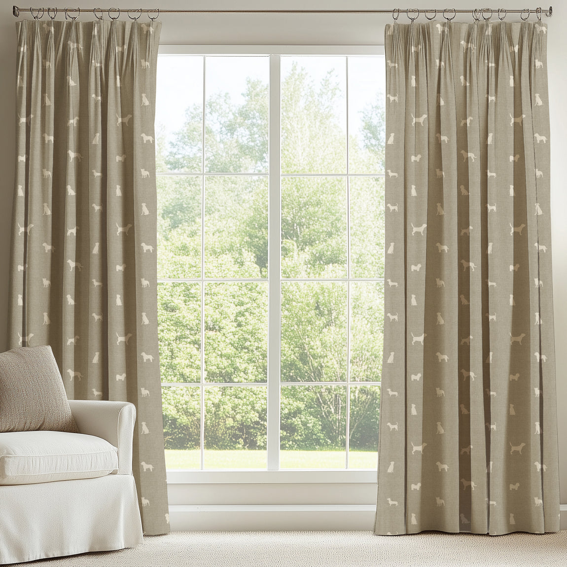 ANTE DECOR Woof Printed Cotton Made To Measure Curtains Beige Cream
