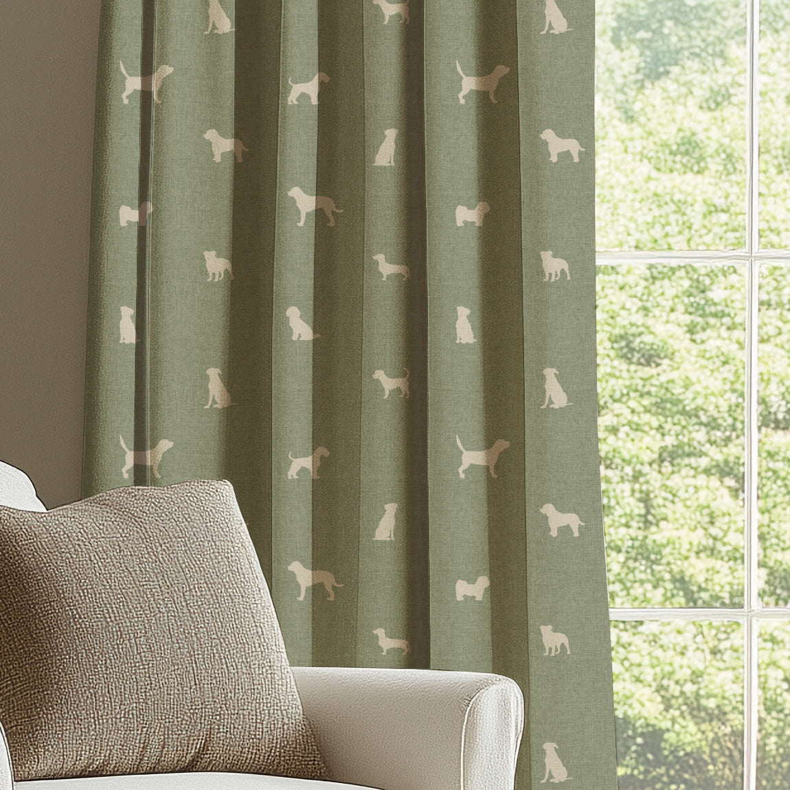 ANTE DECOR Woof Printed Cotton Made To Measure Curtains Sage