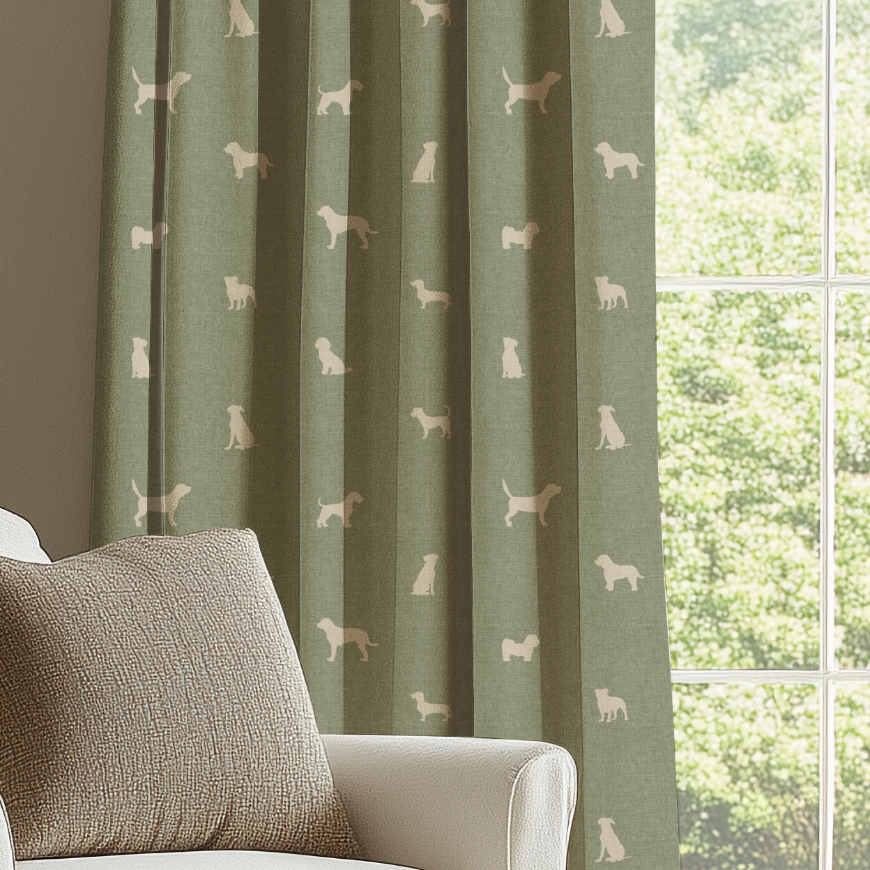 ANTE DECOR Woof Printed Cotton Made To Measure Curtains Sage