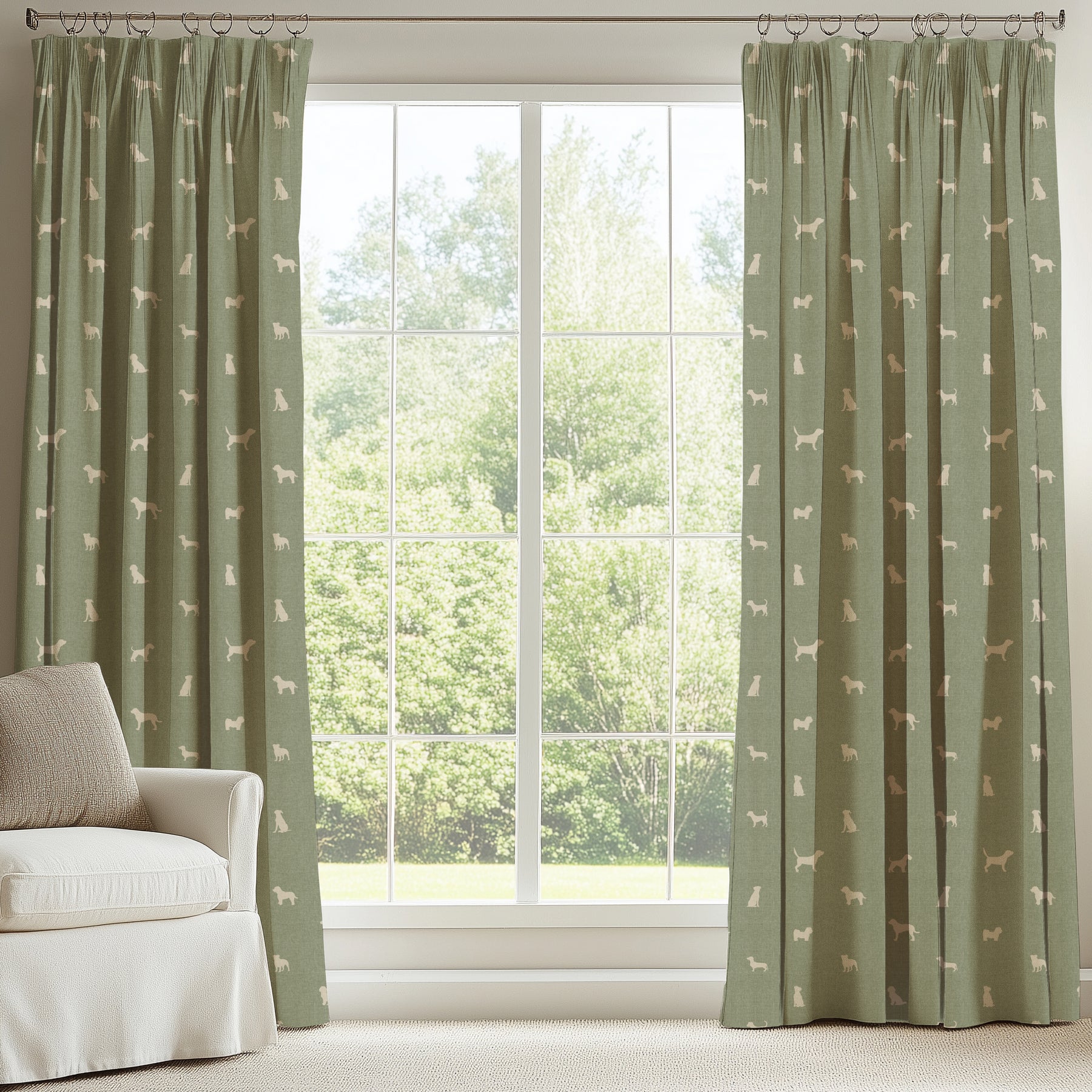 ANTE DECOR Woof Printed Cotton Made To Measure Curtains Sage