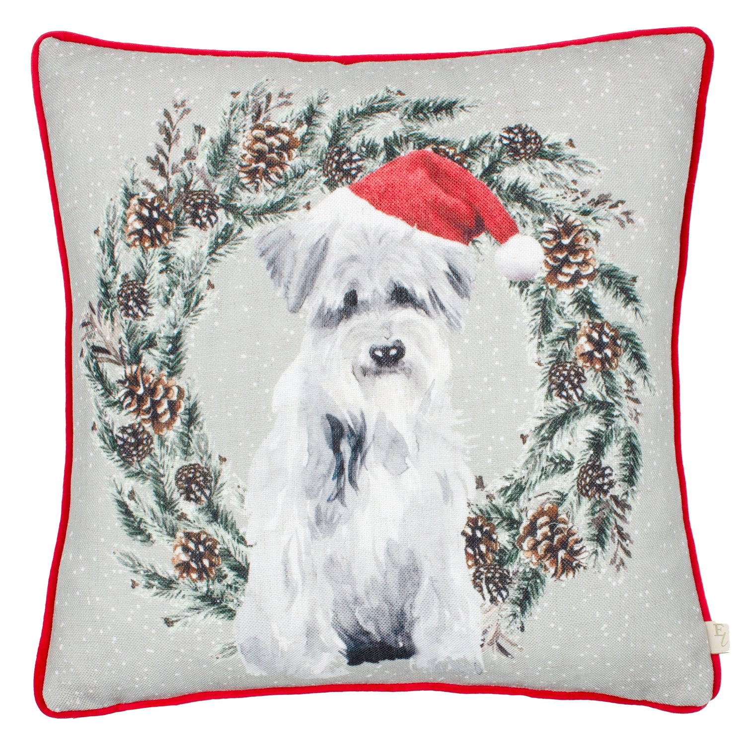 Evans Lichfield Christmas Dog Wreath Velvet Piped Filled Cushion 43cm x 43cm Multi