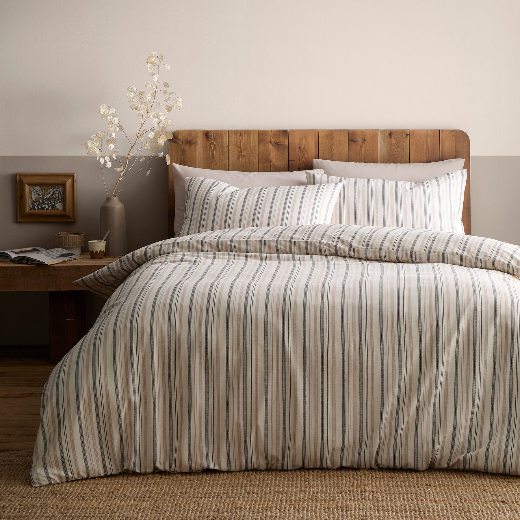 Appletree Yarn Dyed Woven Thin Stripe Duvet Cover Bedding Set Natural
