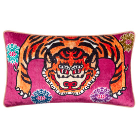 Furn Year Of The Tiger Velvet Filled Cushion 30cm x 50cm Pink