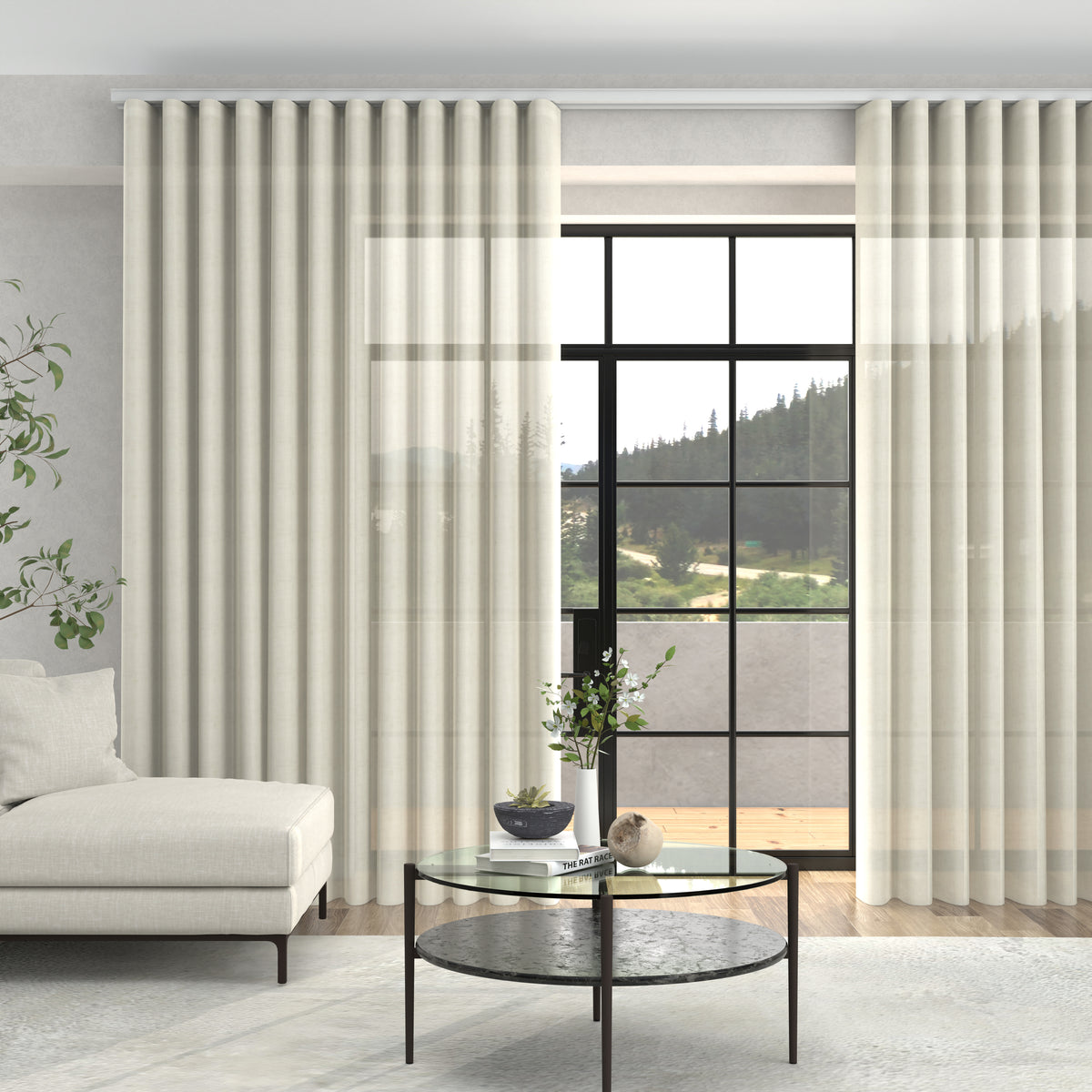 Romeo Voile Made To Measure Curtains + FREE Track - Wave Cream
