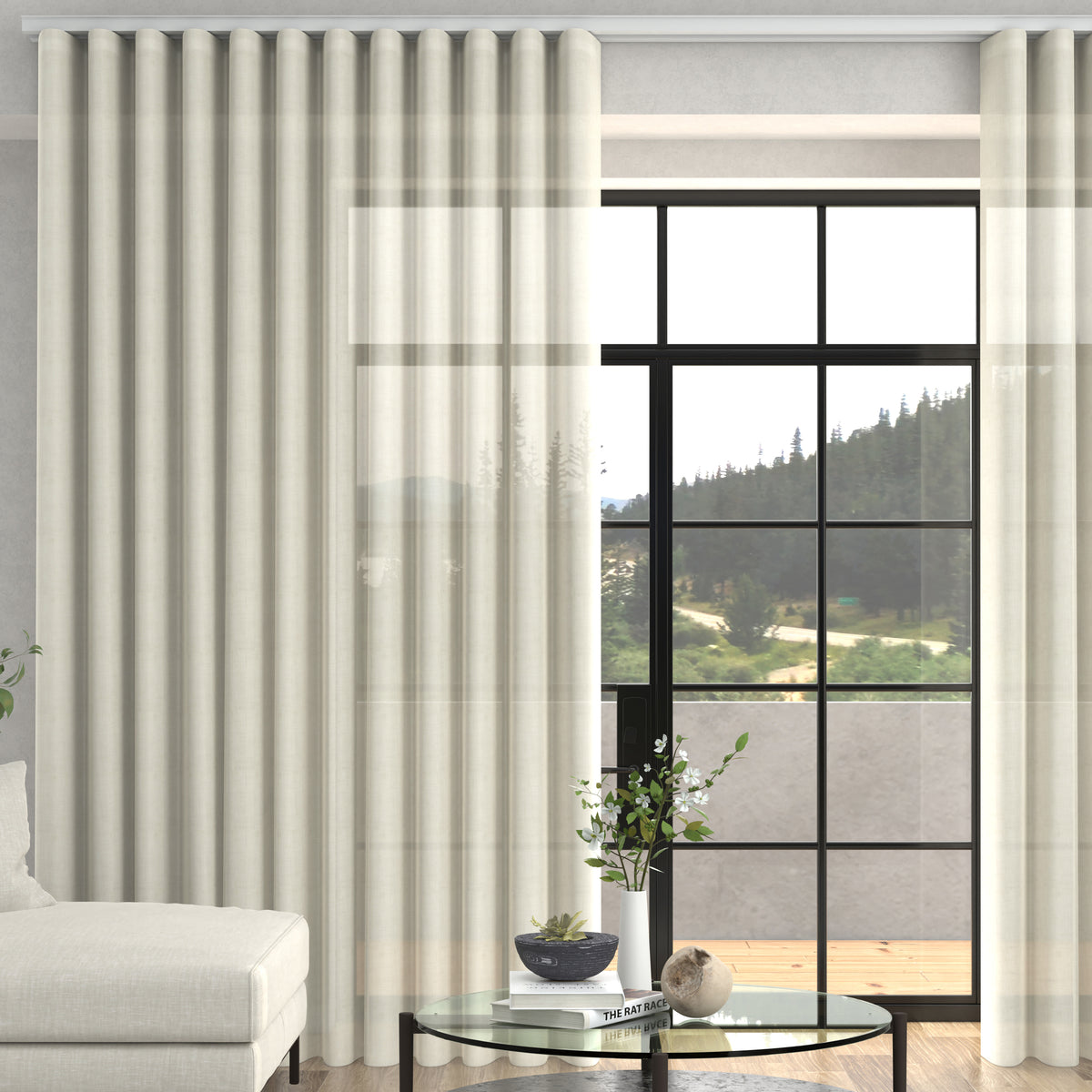Romeo Voile Made To Measure Curtains + FREE Track - Wave Cream