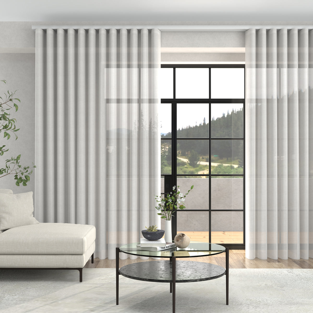 Romeo Voile Made To Measure Curtains + FREE Track - Wave Natural