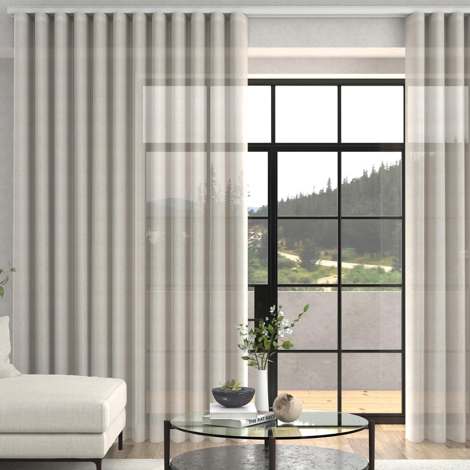 Romeo Voile Made To Measure Curtains + FREE Track - Wave Sand