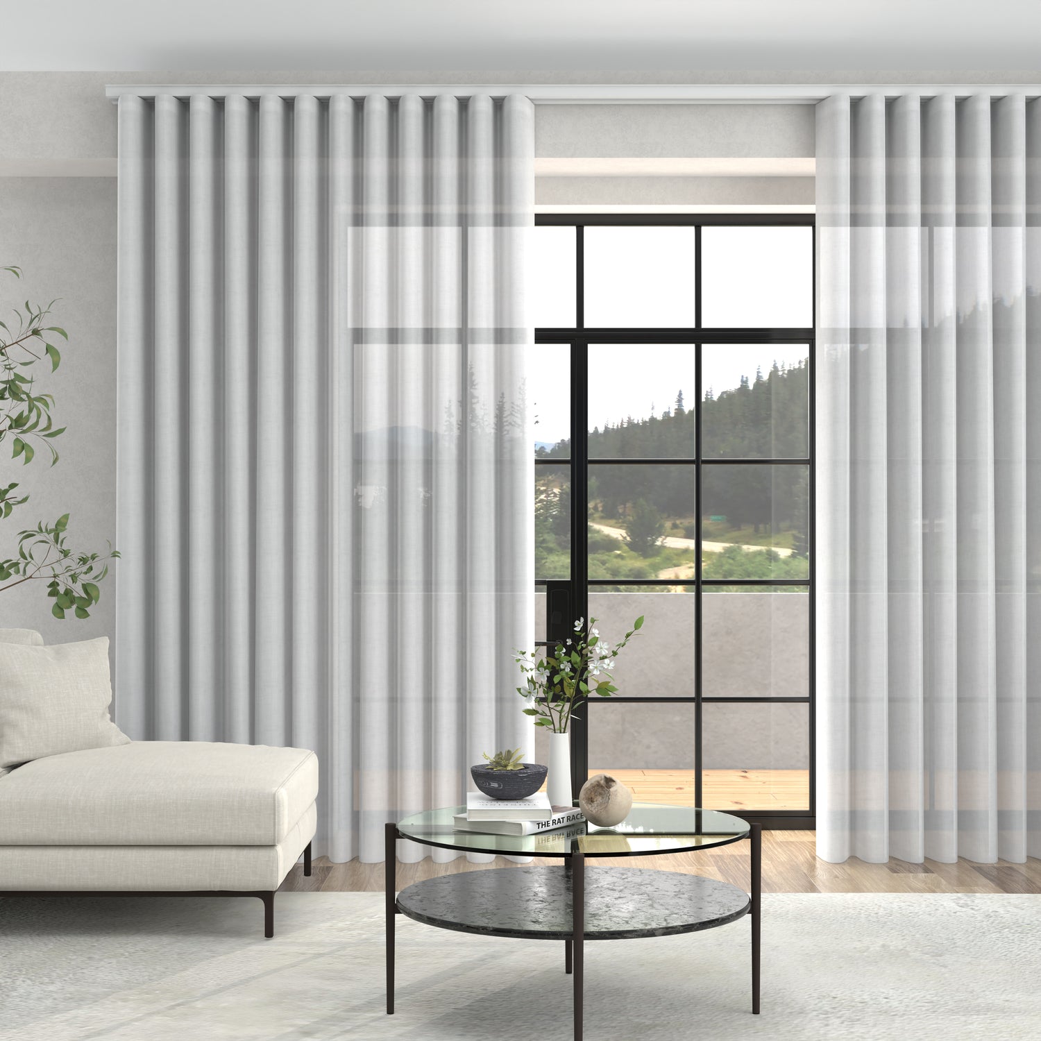 Romeo Voile Made To Measure Curtains + FREE Track - Wave White