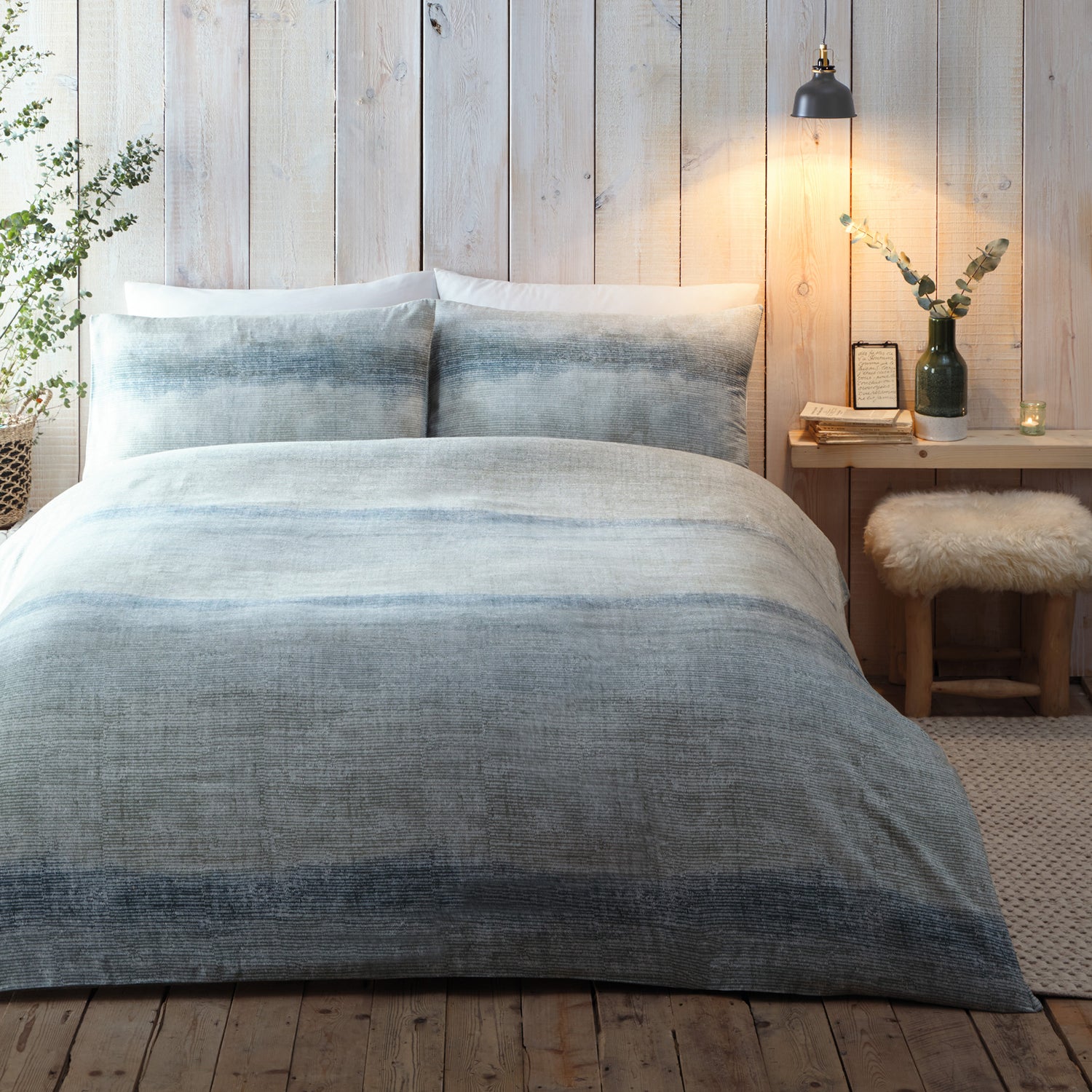 Appletree Hygge Anson Stripe Duvet Cover Bedding Set Green