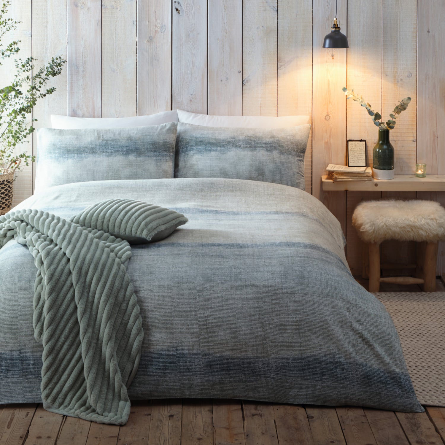 Appletree Hygge Anson Stripe Duvet Cover Bedding Set Green