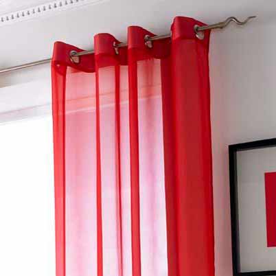 Plain Ring Top Ready Made Single Voile Curtain Red