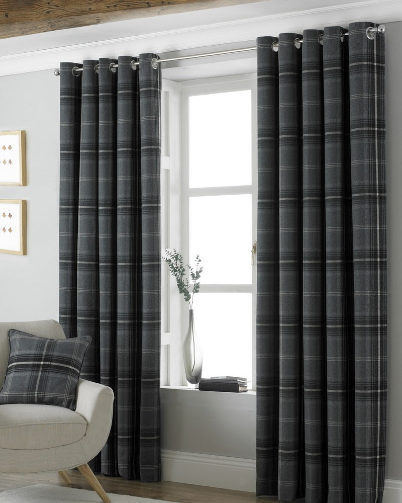 Aviemore Ready Made Lined Eyelet Curtains Grey