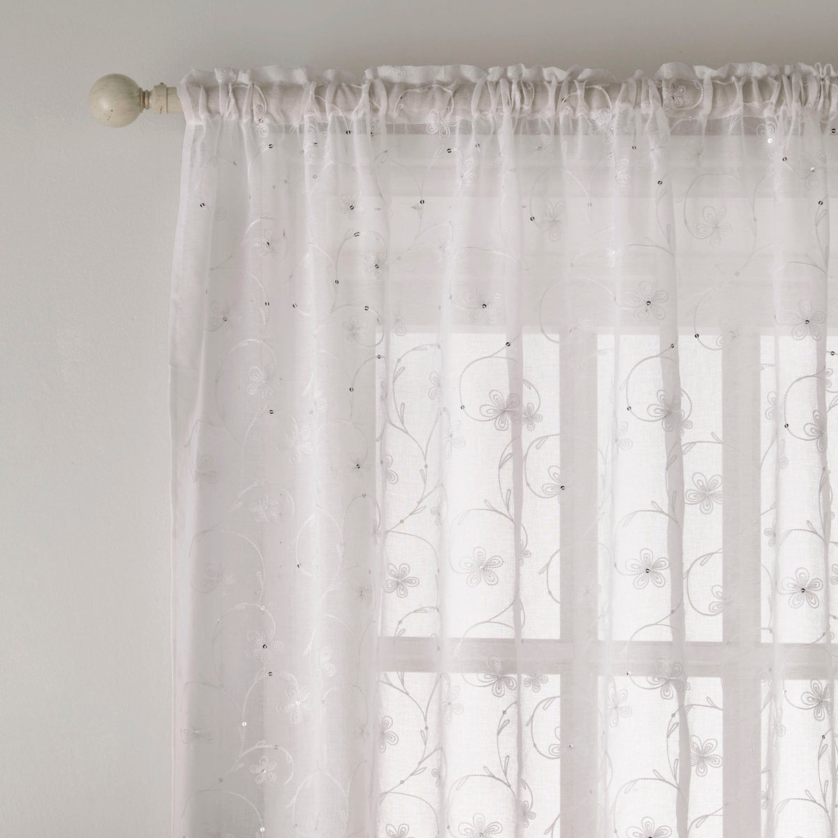 Belle Slot Top Ready Made Single Voile Curtain White