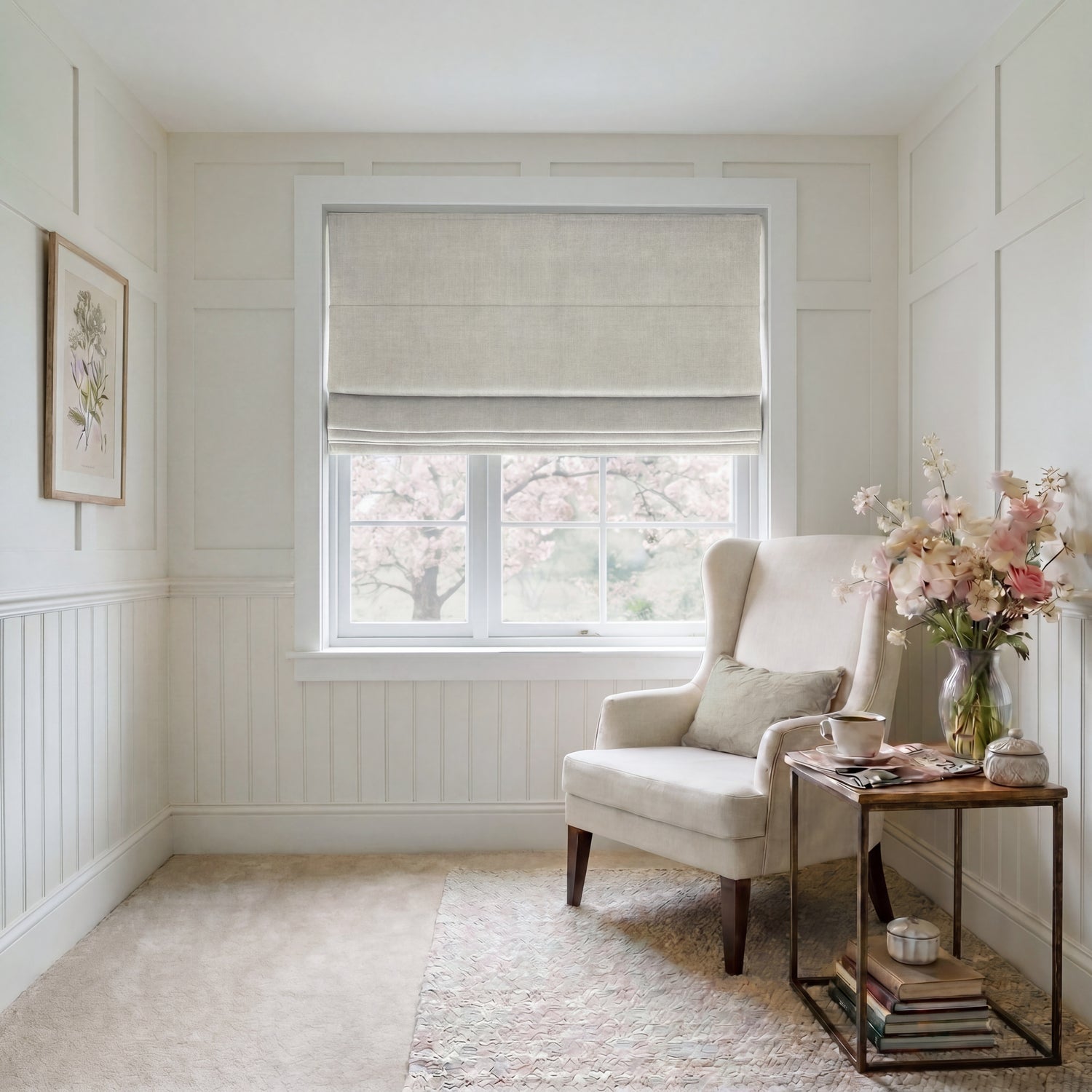 ANTE DECOR Chelsea Chenille Made To Measure Roman Blind Pearl