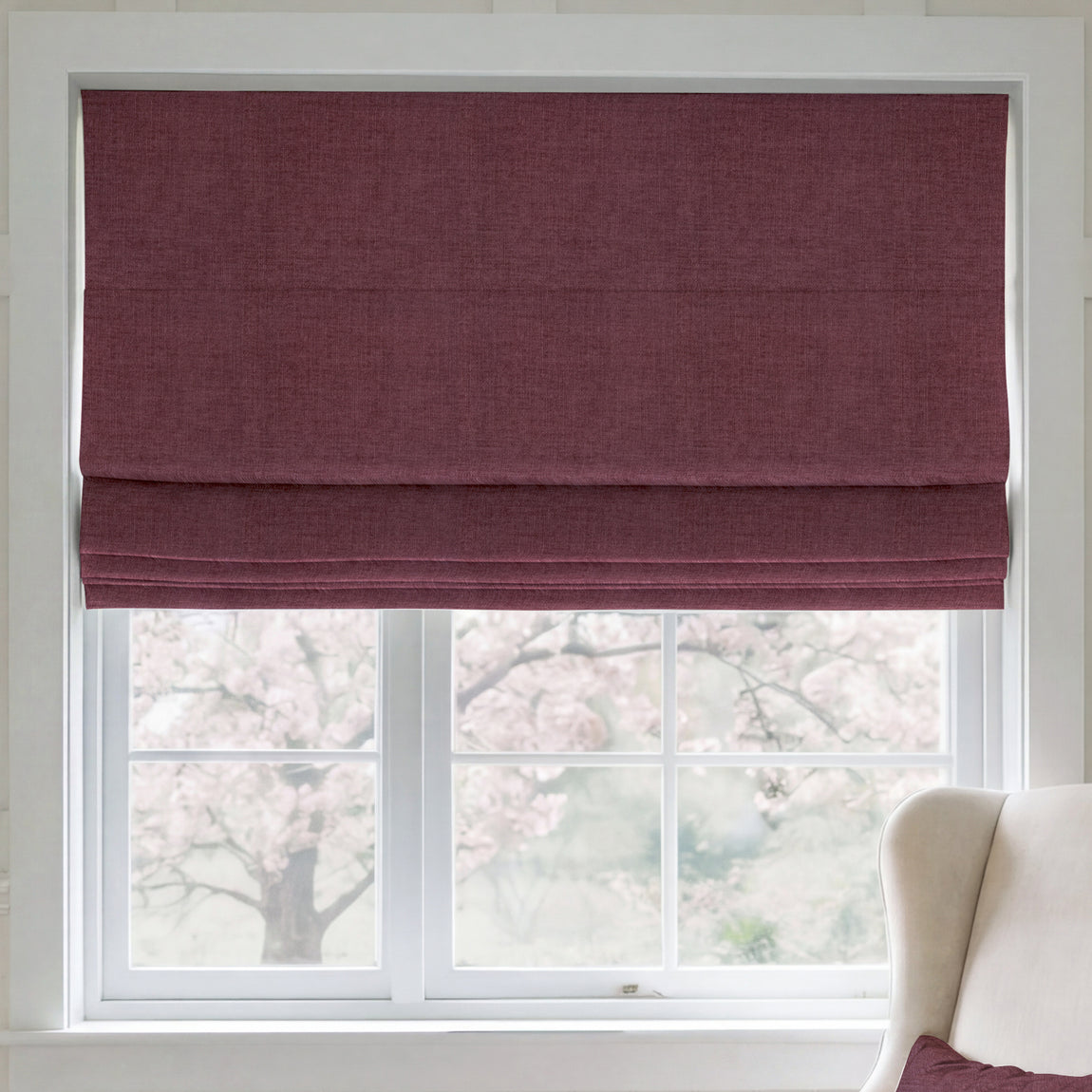 ANTE DECOR Chelsea Chenille Made To Measure Roman Blind Wine