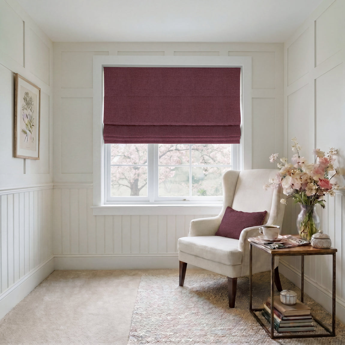 ANTE DECOR Chelsea Chenille Made To Measure Roman Blind Wine
