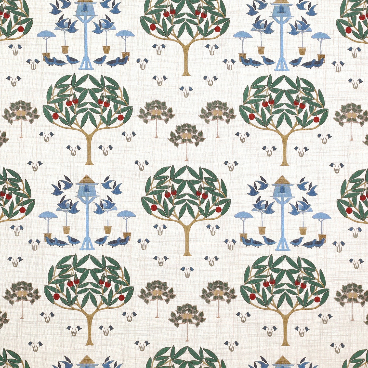 ANTE DECOR Bird House Digital Print Fabric White