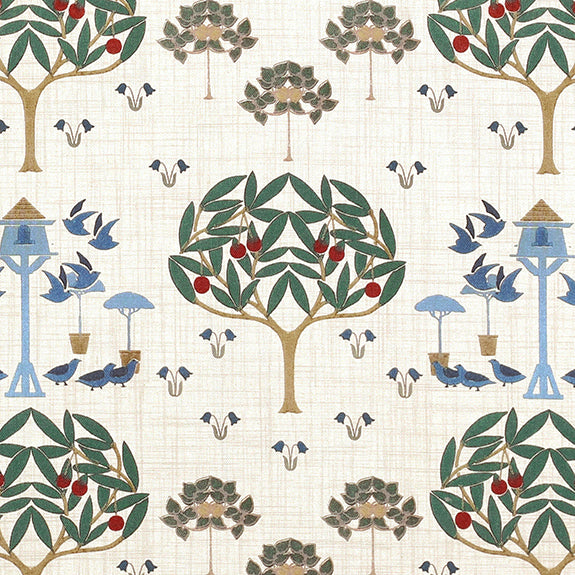 ANTE DECOR Bird House Digital Print Fabric White