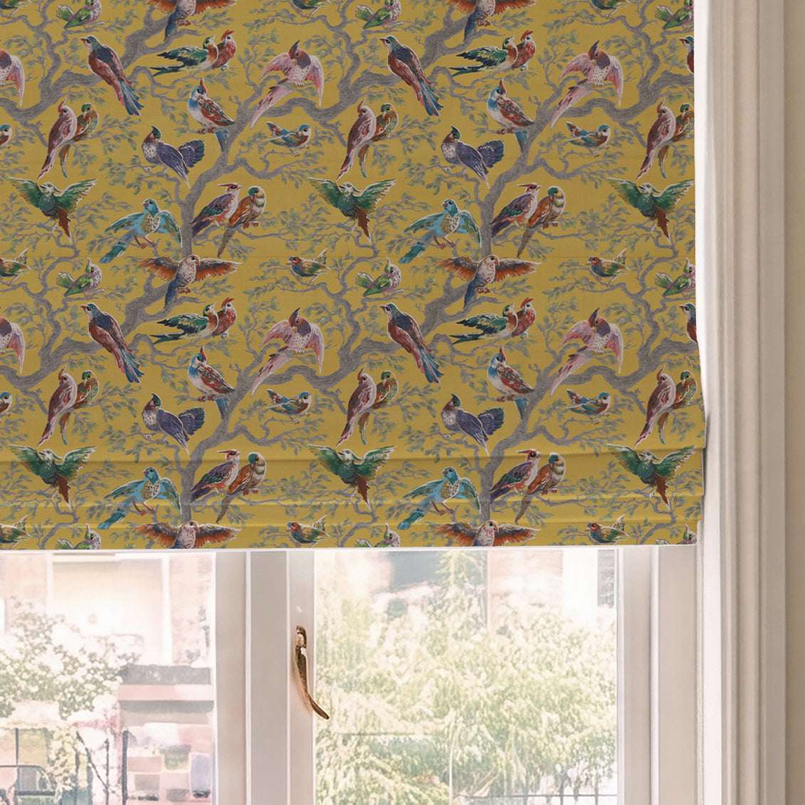 HOUSE Llewelyn-Bowen Birdity Absurdity Printed Made To Measure Roman Blind Yellow