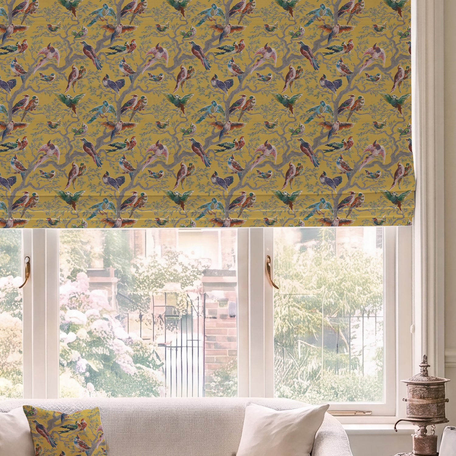 HOUSE Llewelyn-Bowen Birdity Absurdity Printed Made To Measure Roman Blind Yellow