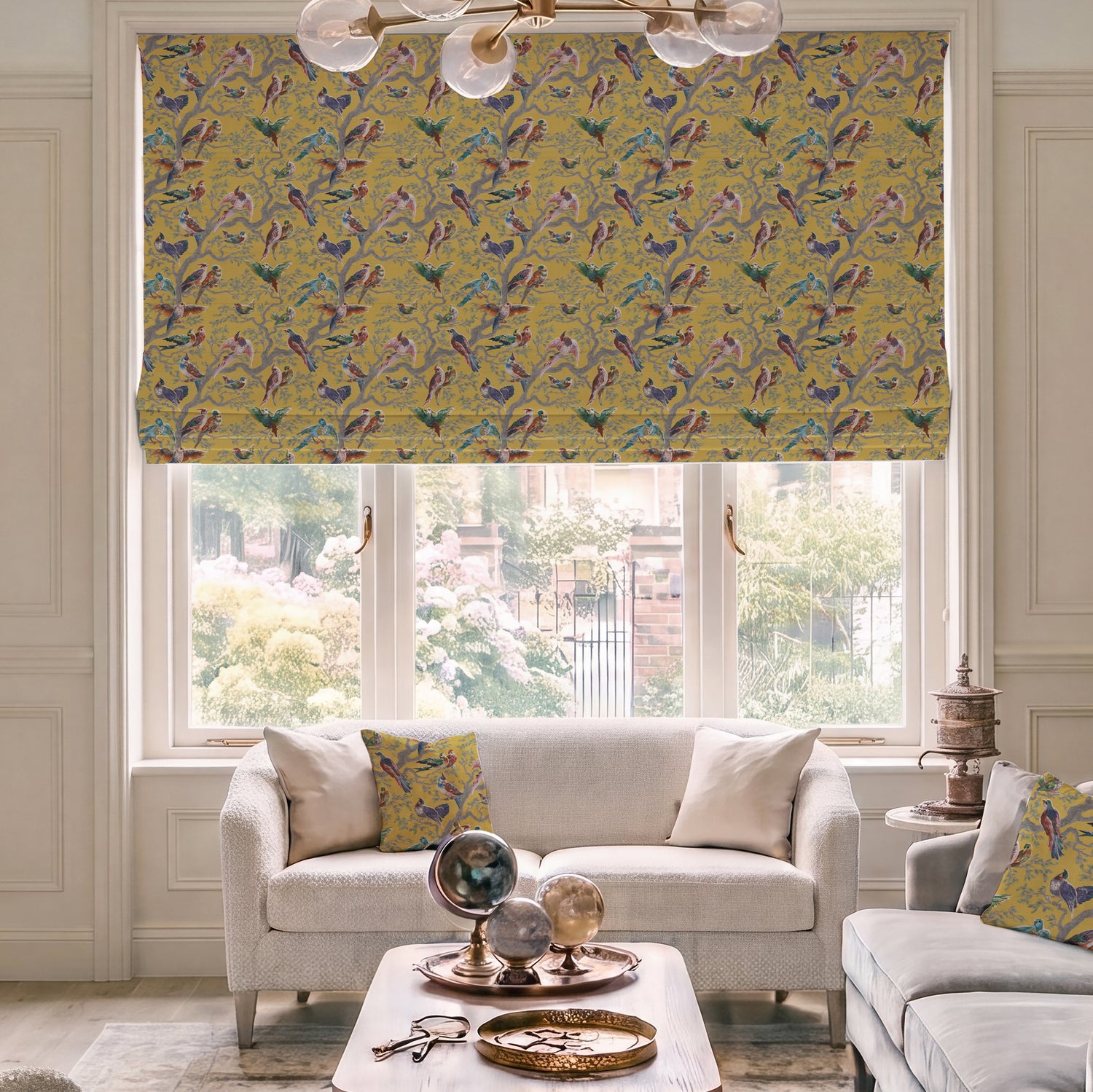 HOUSE Llewelyn-Bowen Birdity Absurdity Printed Made To Measure Roman Blind Yellow