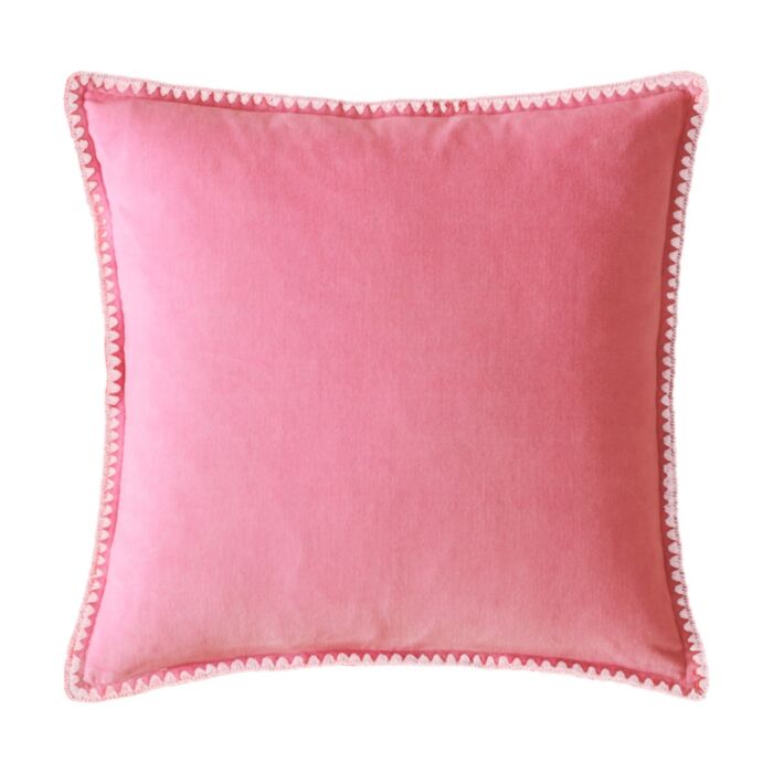 Bluebellgray Blanket Stitch Velvet 45cm x 45cm Filled Cushion Coral Pink