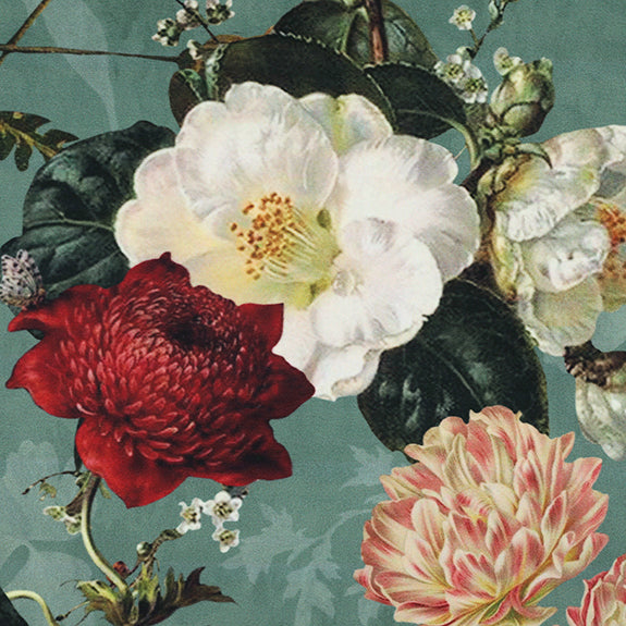 Linda Barker Florabunda Velvet Fabric Verdigris
