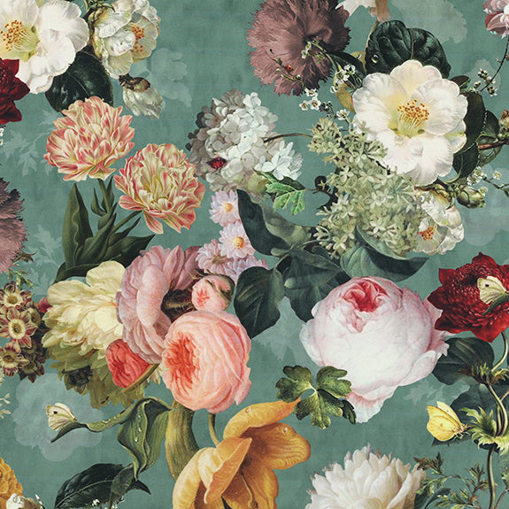 Linda Barker Florabunda Velvet Fabric Verdigris