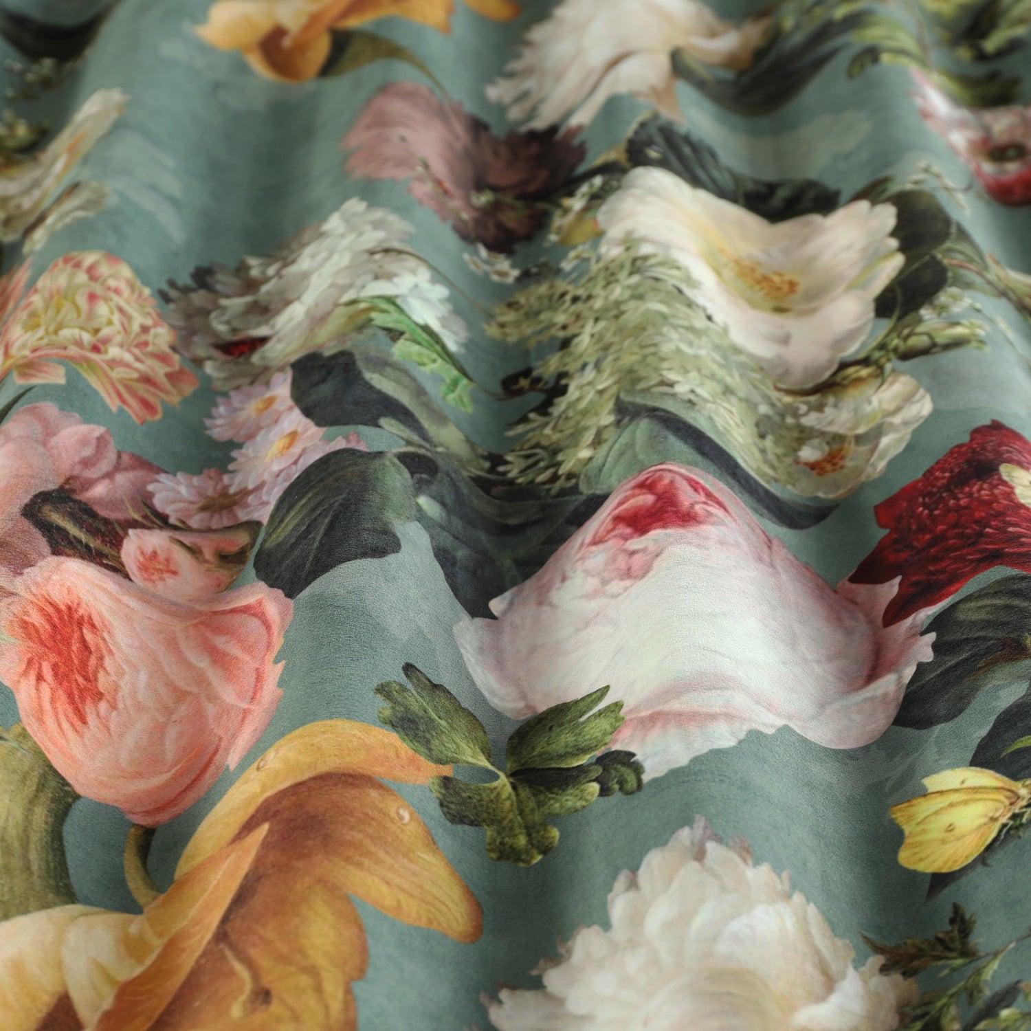 Linda Barker Florabunda Velvet Fabric Verdigris