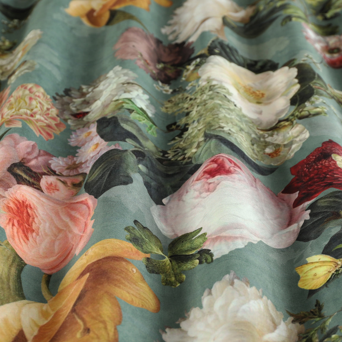 Linda Barker Florabunda Velvet Fabric Verdigris