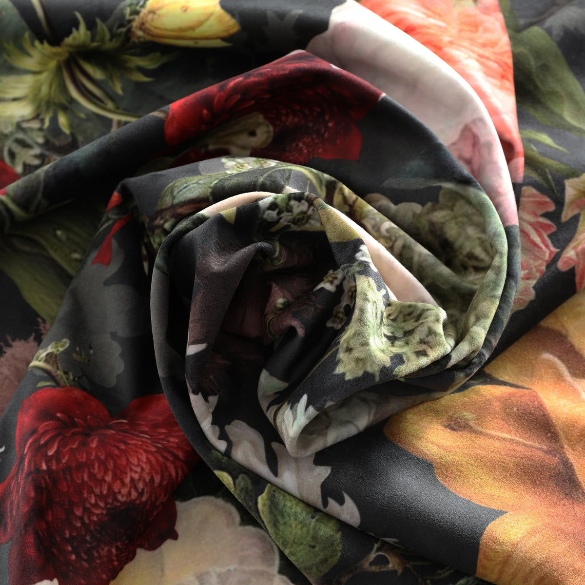 Linda Barker Florabunda Velvet Fabric Carbon