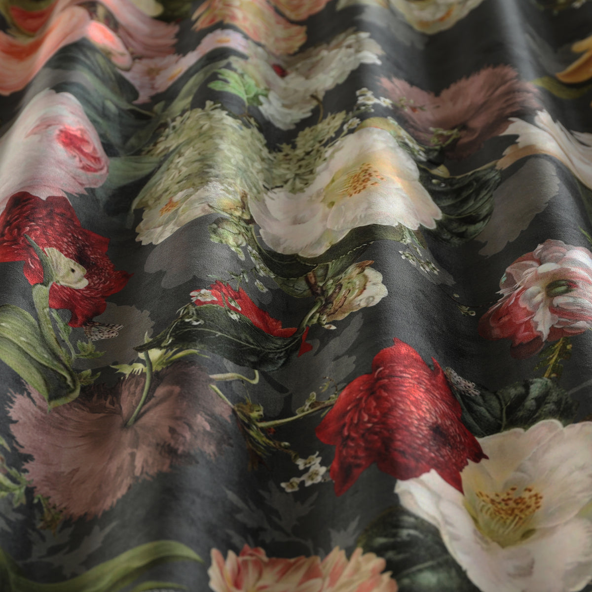 Linda Barker Florabunda Velvet Fabric Carbon