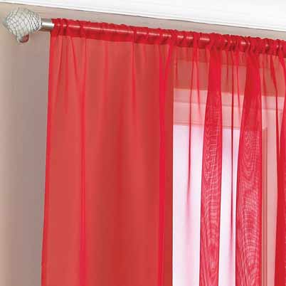 Slot Top (Pair) Ready Made Voile Curtains Red